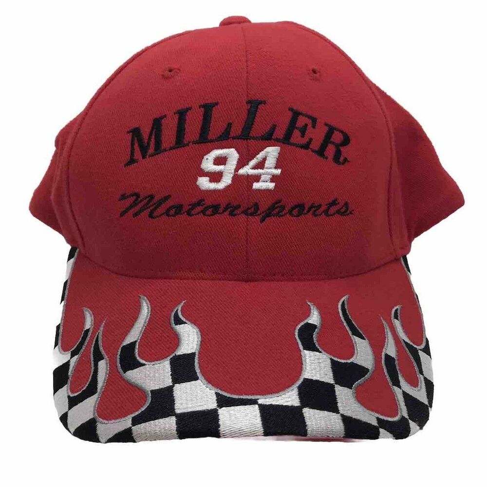 Vintage Red Checkered Flame Race Hat Miller 94 Motorsports